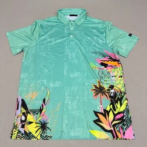 Sunday Swagger Polo Shirt Mens Large Teal Tropical Performance Golf Stretch